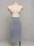 Jupe vintage mi-longue en maille laine merinos gris perle – taille haute, coupe crayon
