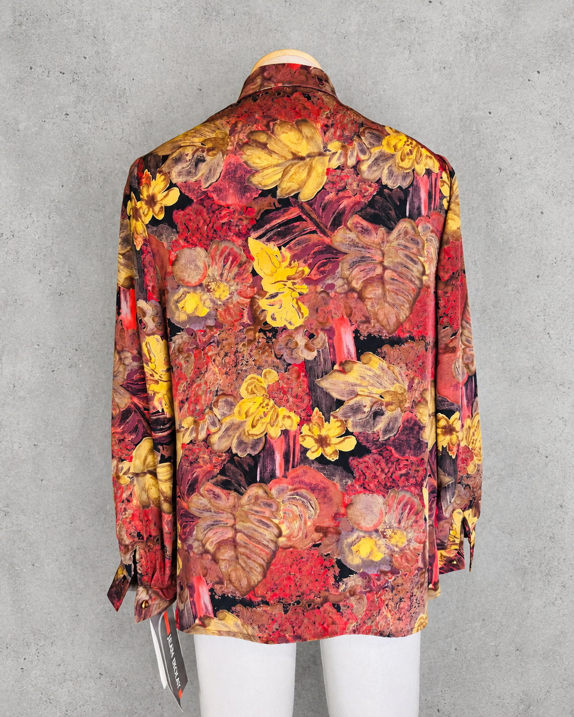 Chemisier vintage floral multicolore rouge et ocre – années 80/90