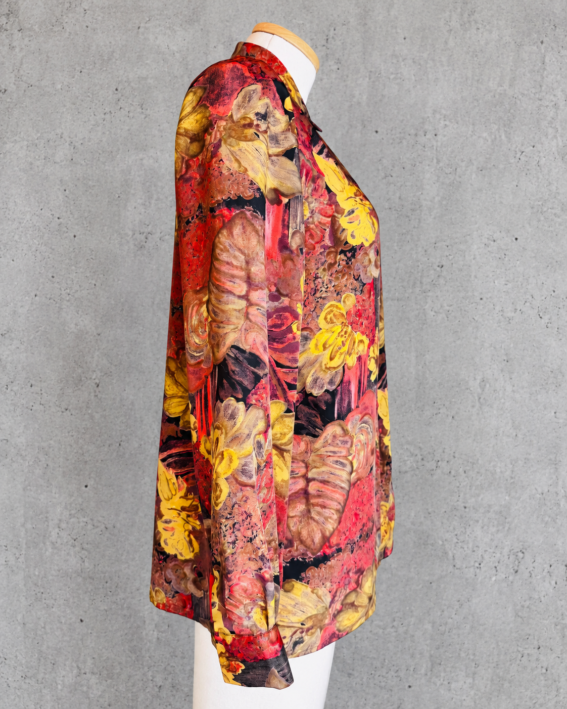 Chemisier vintage floral multicolore rouge et ocre – années 80/90