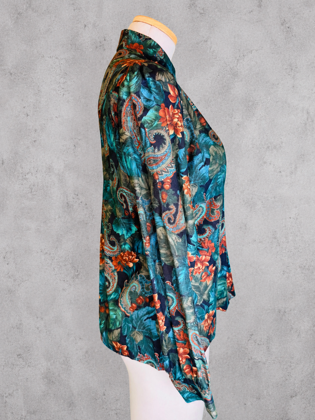 Chemisier vintage flanelle coton paisley cachemire tropical jungle vert bleu marron