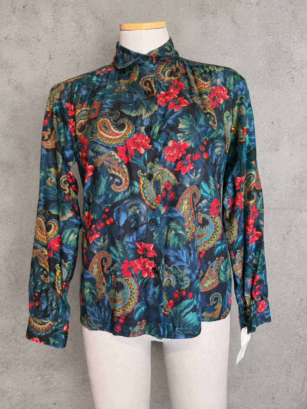 Chemisier vintage flanelle coton paisley cachemire tropical jungle vert bleu rouge