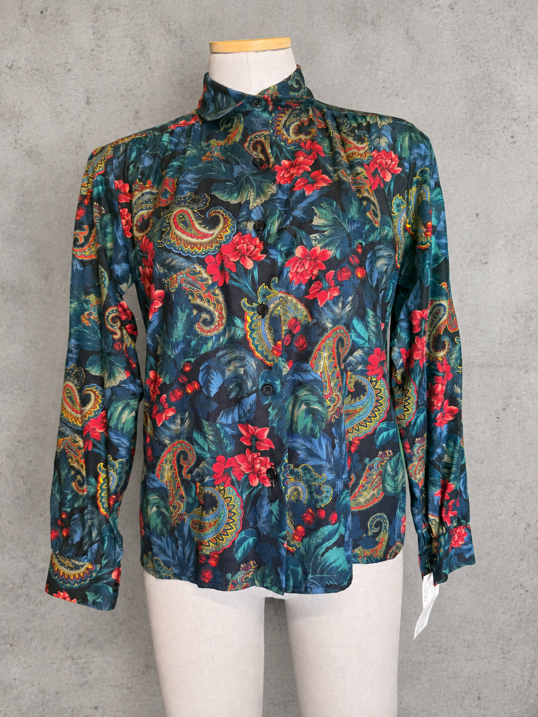 Chemisier vintage flanelle coton paisley cachemire tropical jungle vert bleu rouge