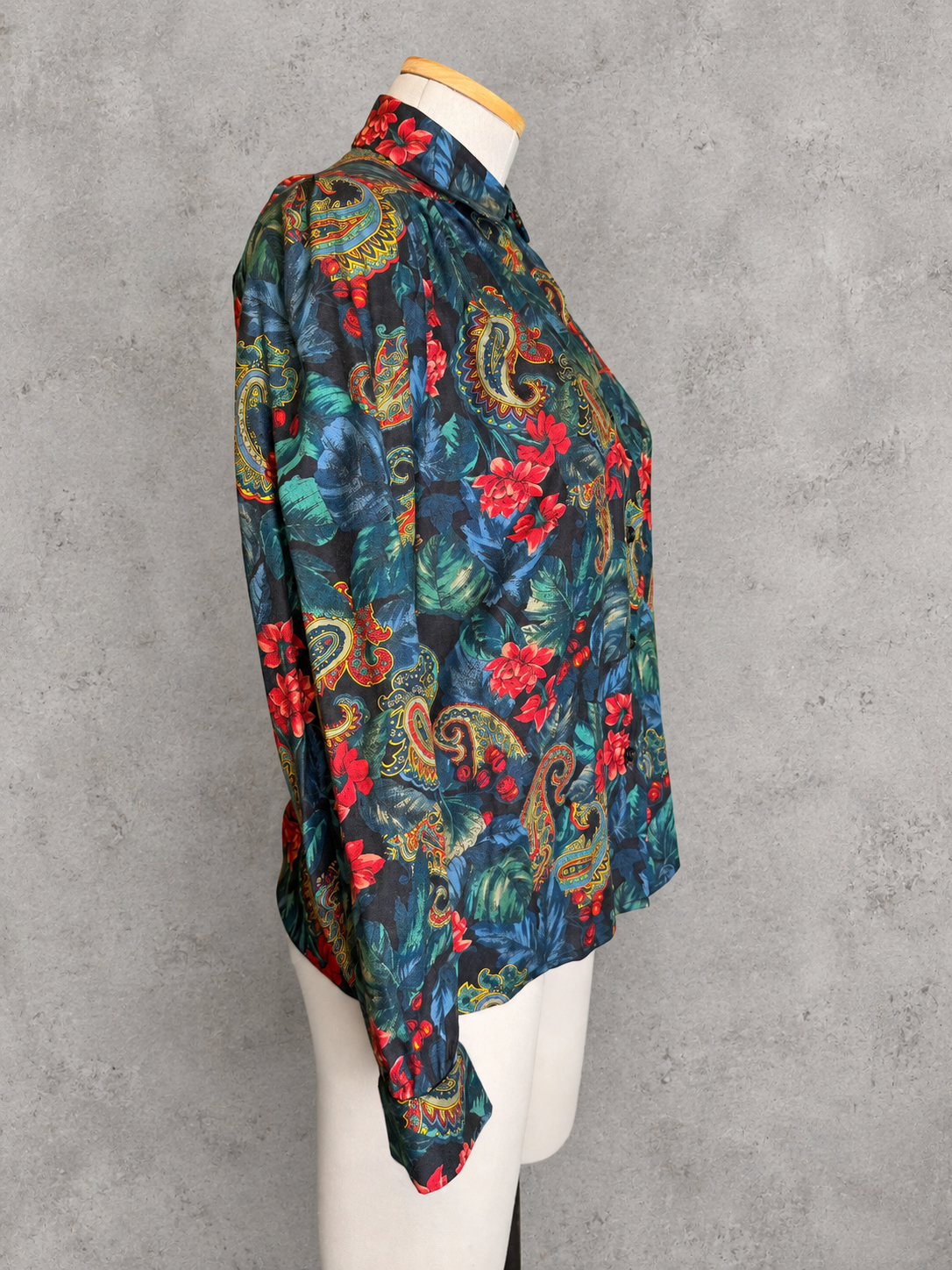 Chemisier vintage flanelle coton paisley cachemire tropical jungle vert bleu rouge
