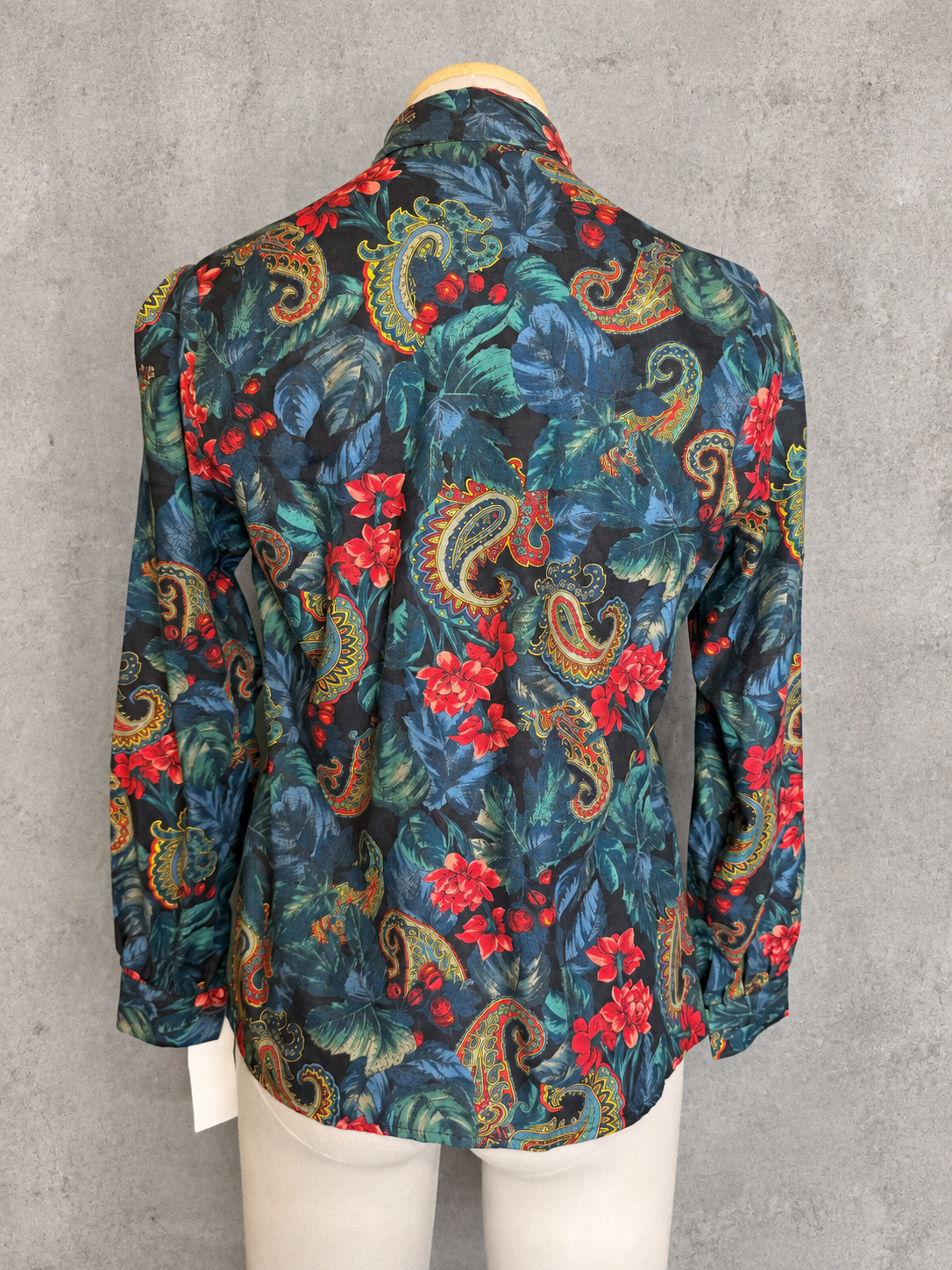 Chemisier vintage flanelle coton paisley cachemire tropical jungle vert bleu rouge